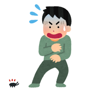 虫’（ゴキブリ）を見つけてビックリしている男性