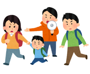 避難している人々