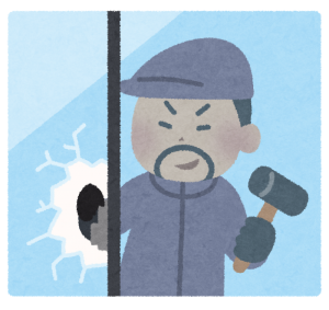 ガラスを叩いて割る侵入者